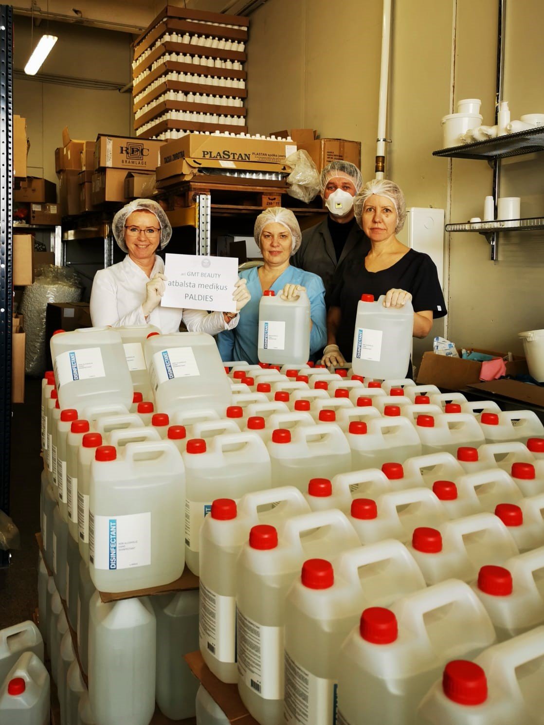 GMT BEAUTY ziedo 100 litrus dezinficējošā šķīduma labdarības organizācijai Hospiss lv